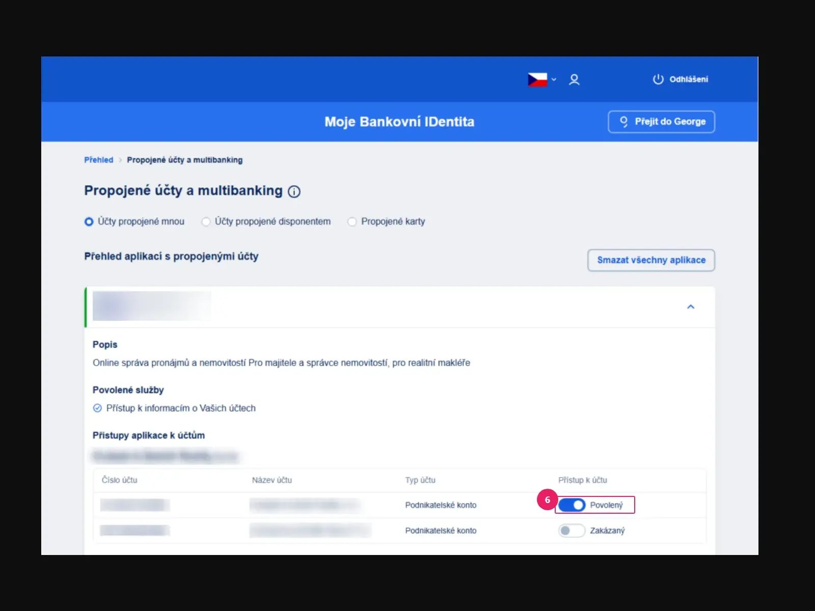 Portál Moje Bankovní IDentita: Propojené účty a multibanking, přístup aplikace Repilot Povolený
